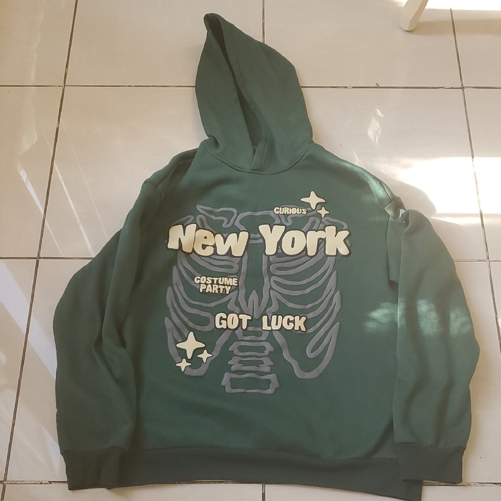 NFINITY Green Hoodie with New York Skeleton Design